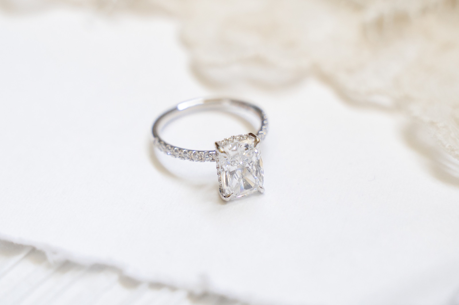 Finished diamond ring inspected by hand