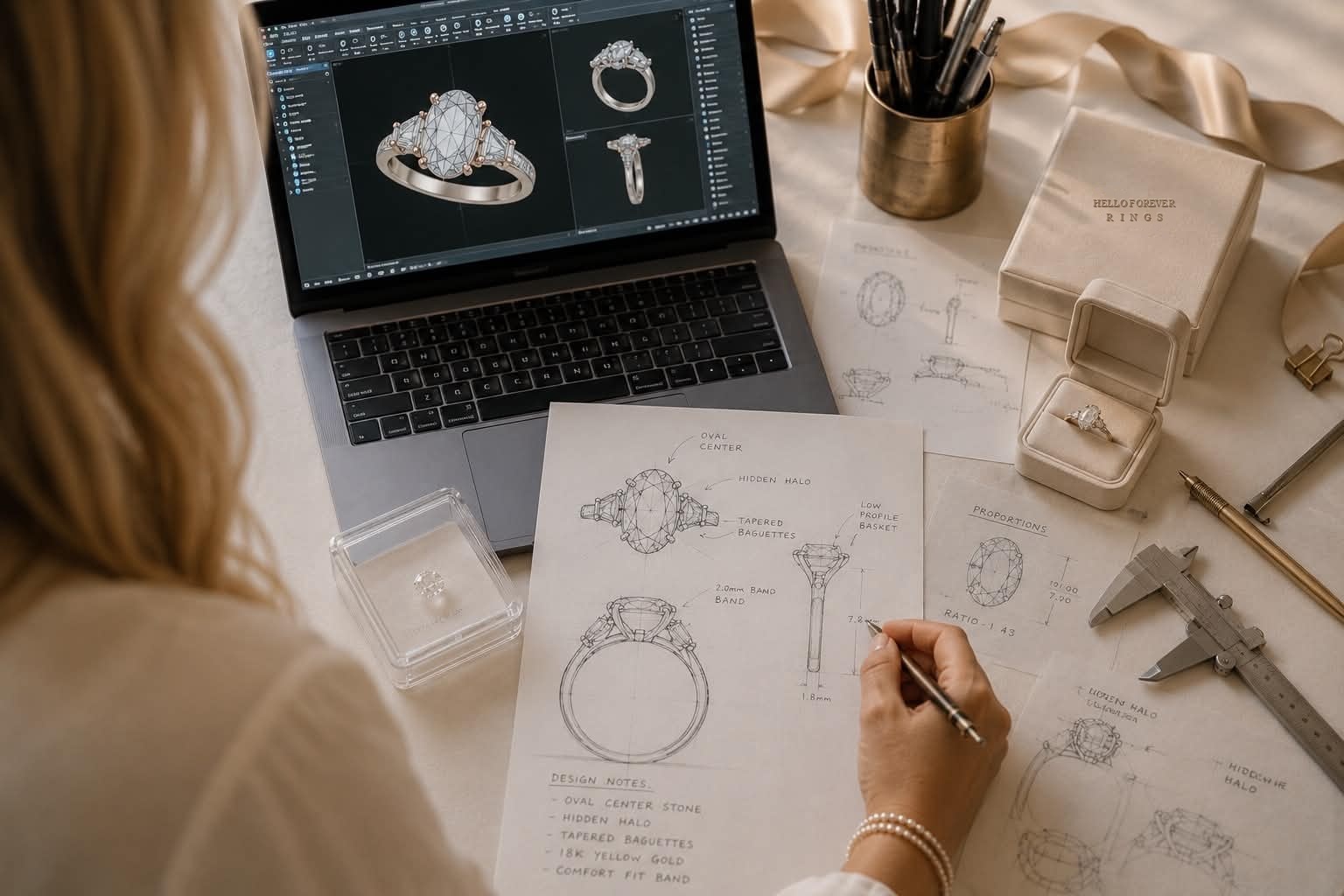 CAD design rendering of a custom engagement ring