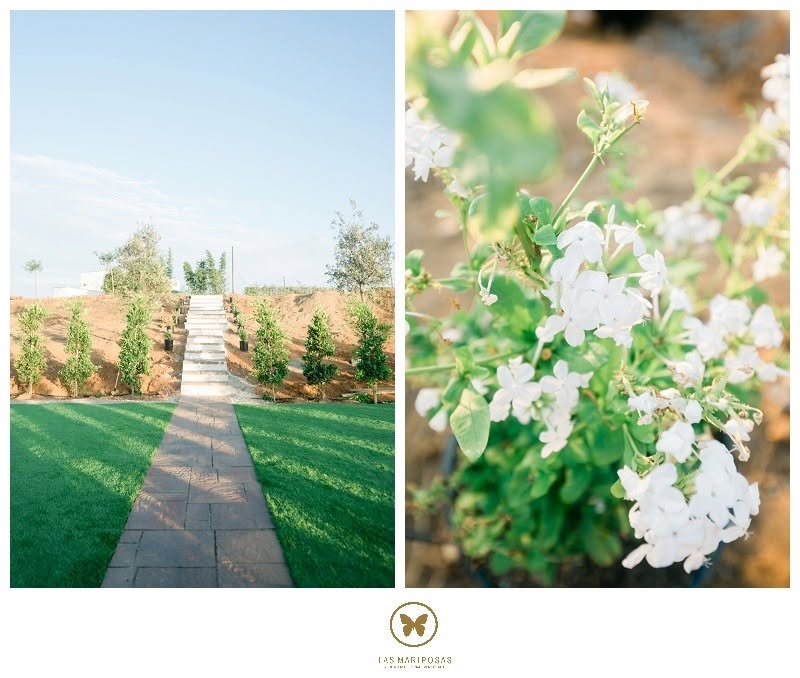 Garden pathway and ceremony lawn on the hilltop estate